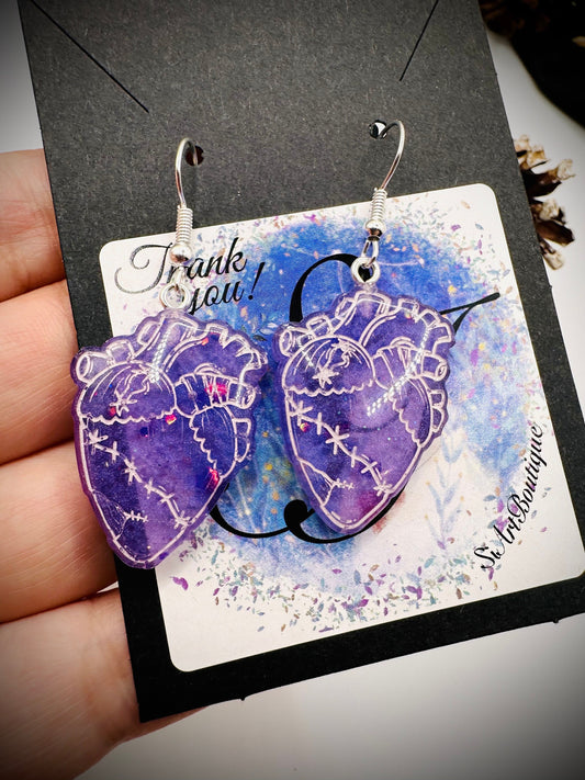 Purple Broken Heart Earrings