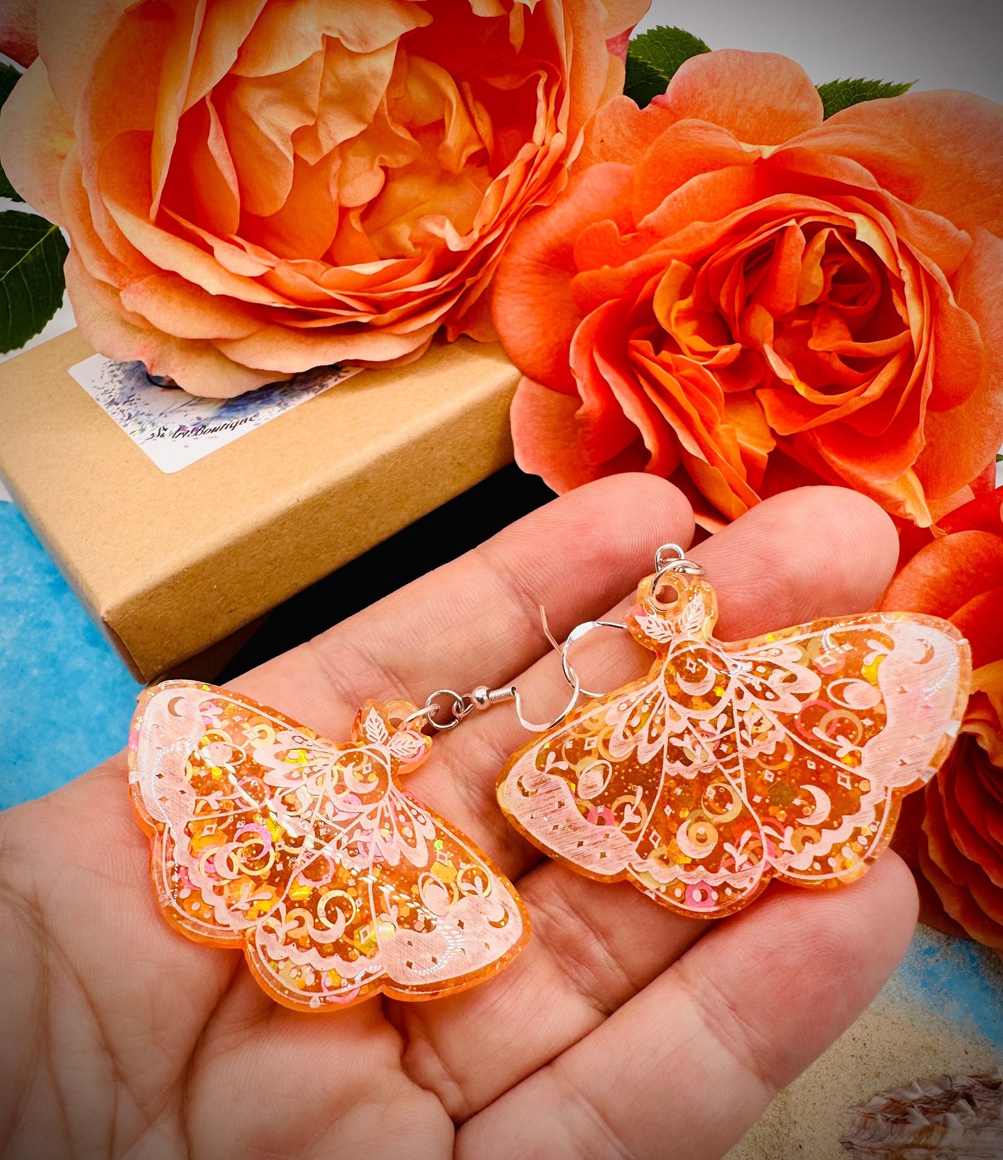 Gothic Resin Moth Dangle Earrings