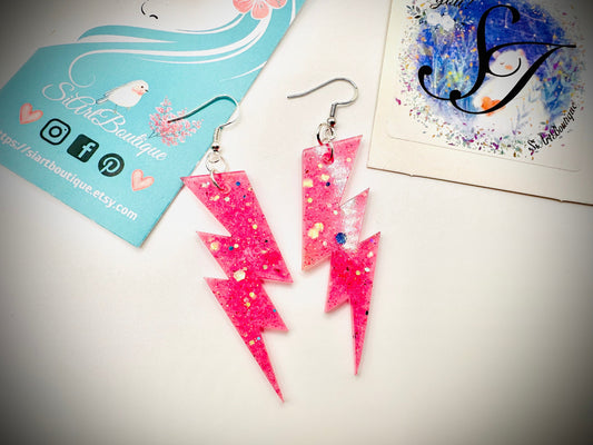 Pink Lightning Bolt Dangle Earrings