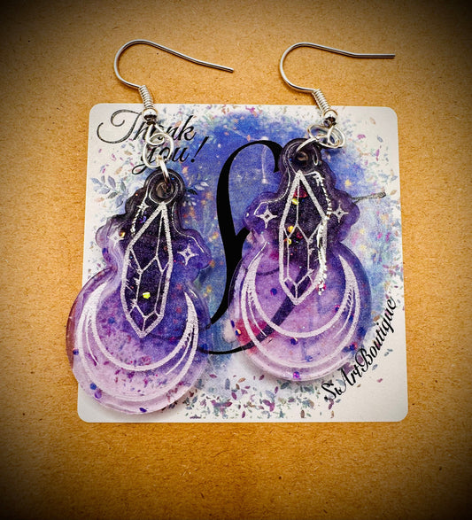 Crescent Moon Crystal Dangle Earrings