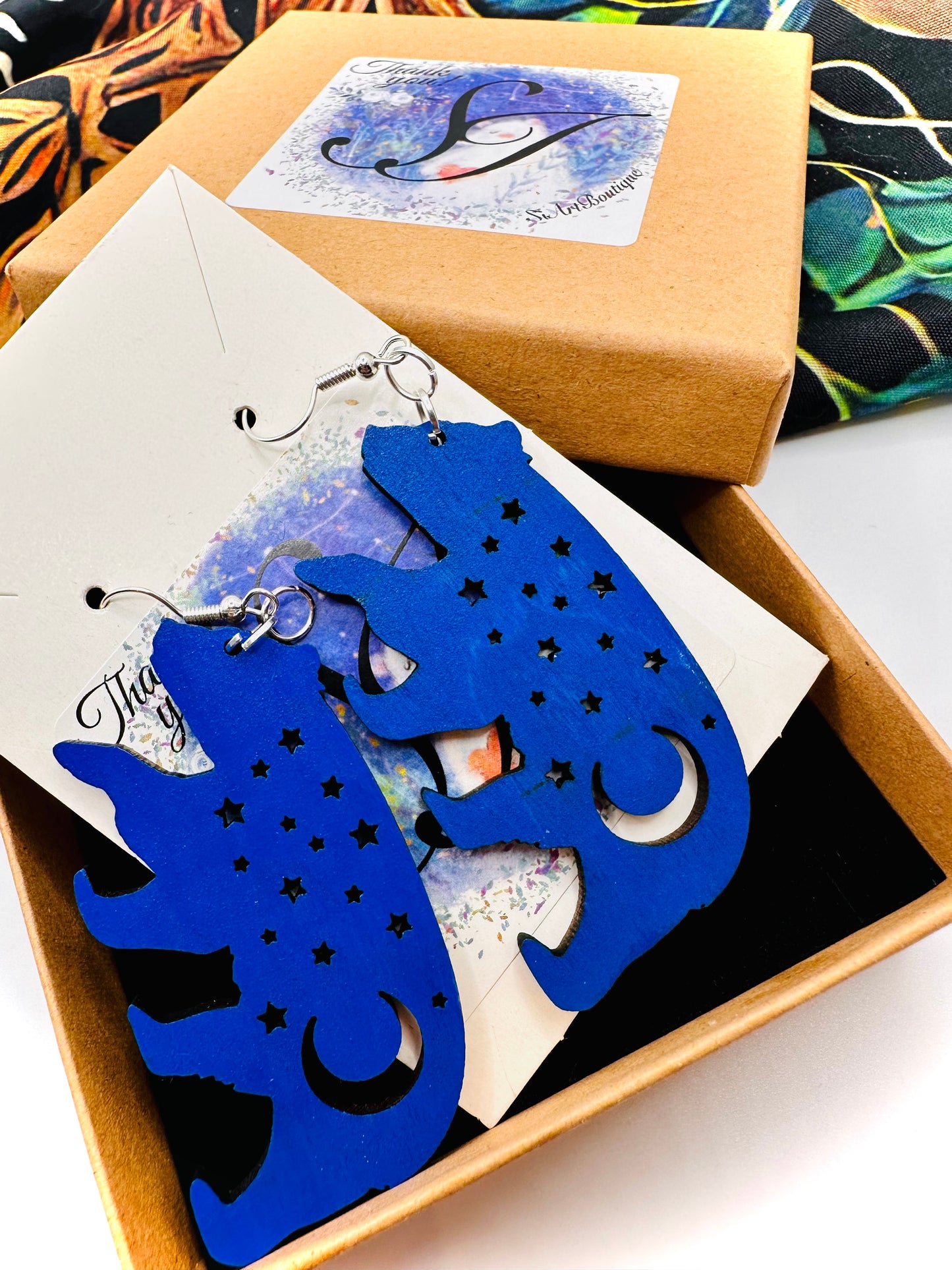 Blue Bear Wood Earrings